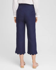Chico's | Linen Scallop Hem Crop Pants/ Passport Blue
