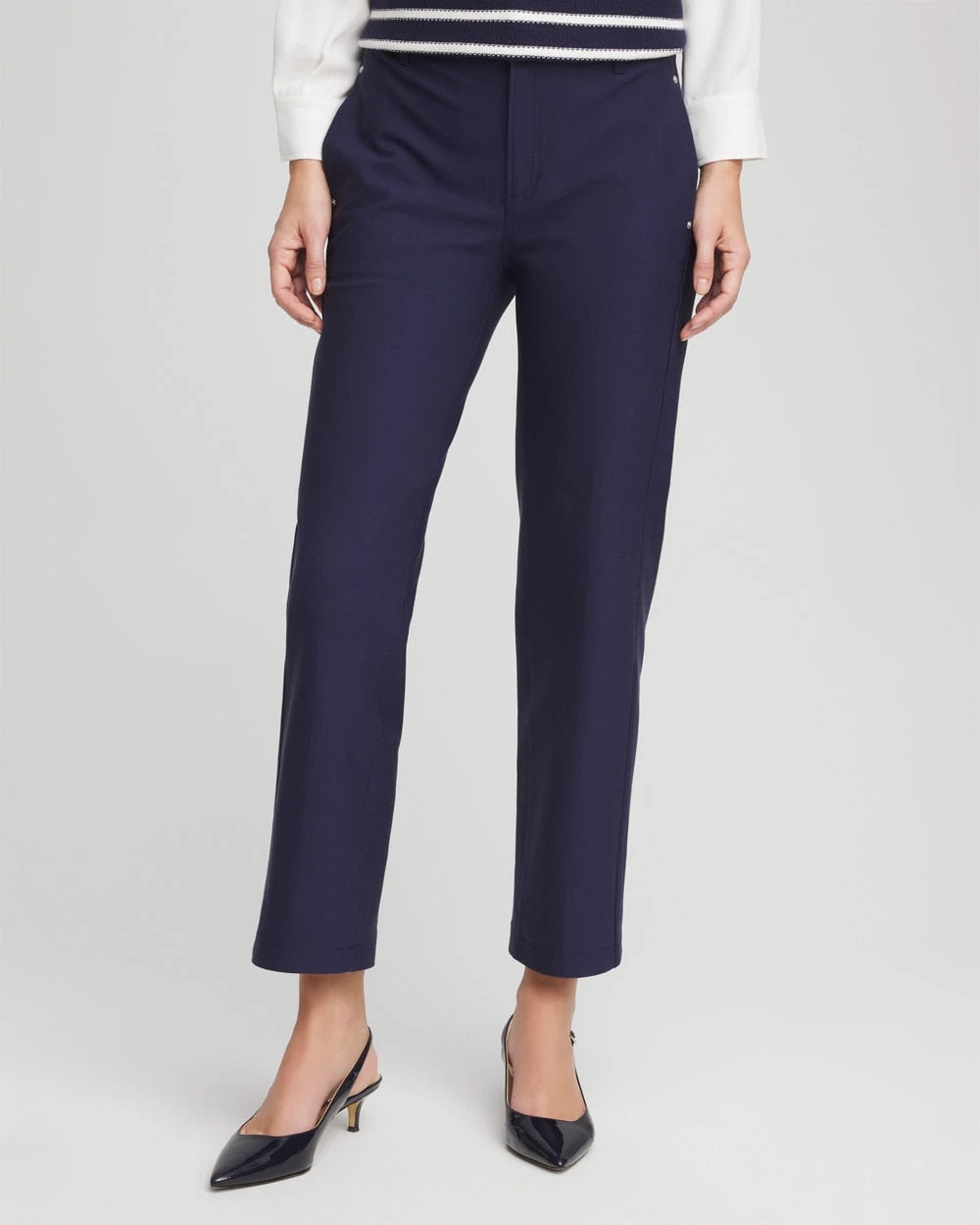 Chico's | Cotton Straight Ankle Trousers/ Passport Blue