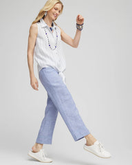 Chico's | Linen Pull On Waist Cropped Pants/ Blue
