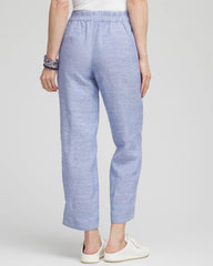 Chico's | Linen Pull On Waist Cropped Pants/ Blue