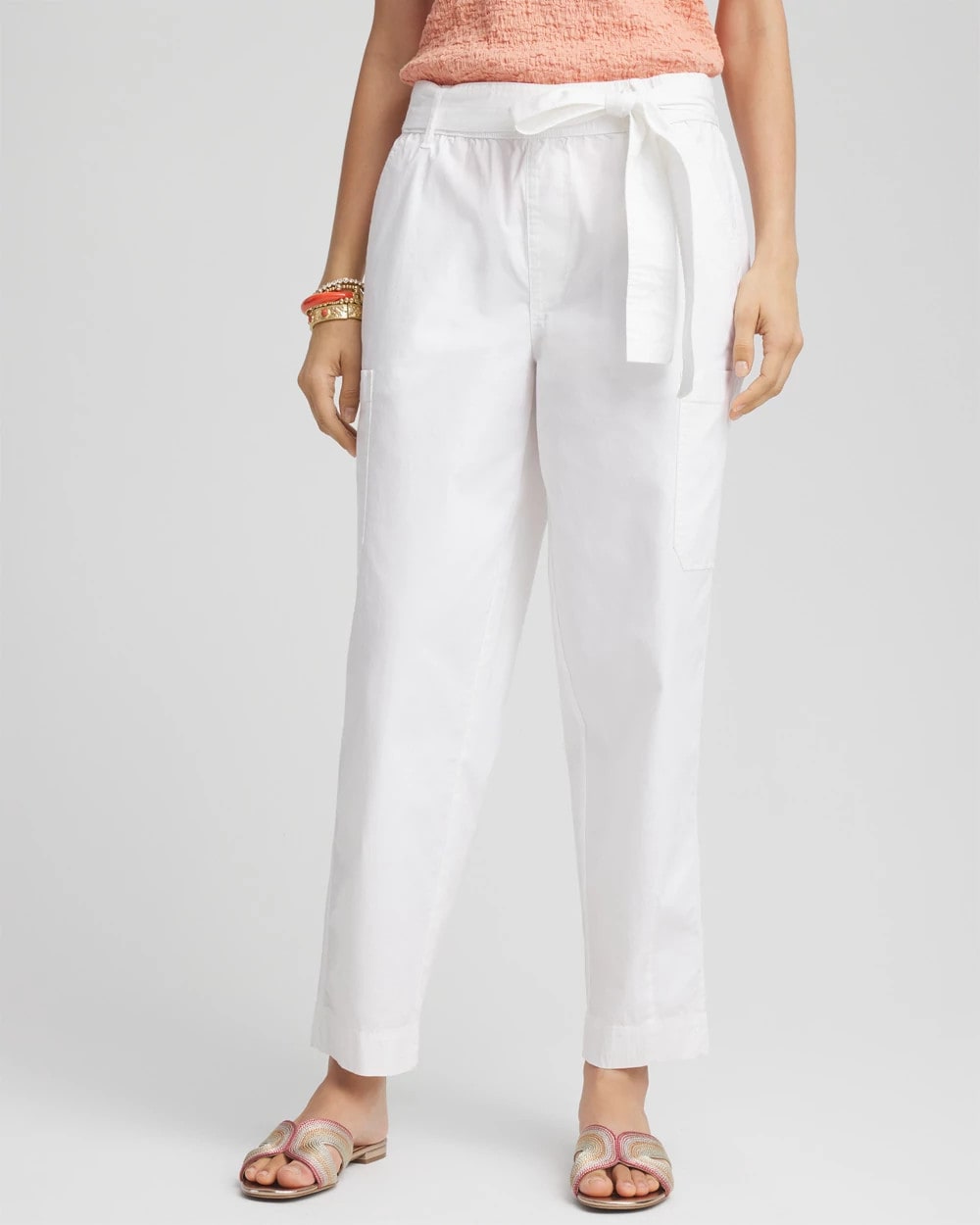 Chico's | Poplin Pull-On Tapered-Leg Cropped Pants/ Alabaster