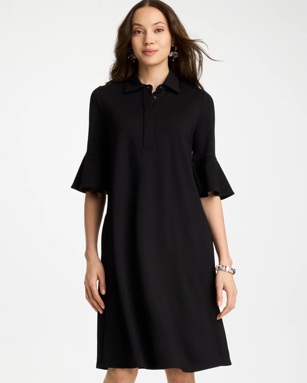 Chico's | Knit Flounce Sleeve Dress/ Black