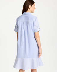Chico's | Popover Striped Tiered Poplin Dress/ Blue Orchid