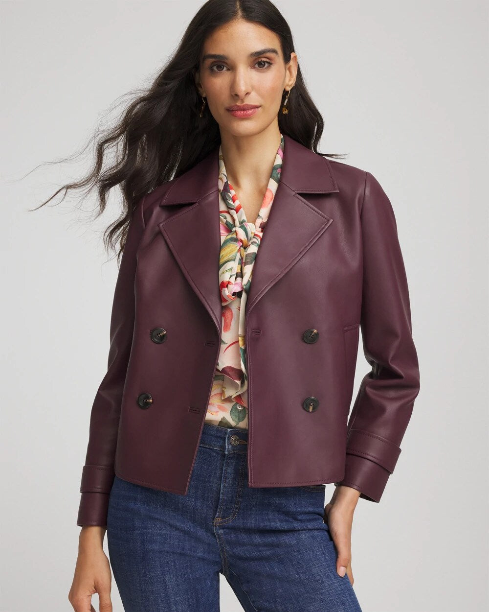 Chico's | Faux Leather Trench Coat/ Blackened Burgundy