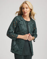 Chico's | Travelers™ Collection Faux Leather Floral Jacket/ Darkest Spruce