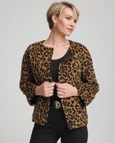 Chico's | Fuzzy Collarless Animal Print Jacket/ Camel