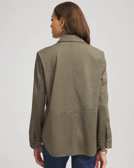 Chico's | Suede Collared Long-Sleeved Shacket/ Nettle Leaf