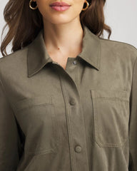 Chico's | Suede Collared Long-Sleeved Shacket/ Nettle Leaf