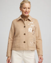 Chico's | Embroidered Wool Chore Jacket/ Light Taupe Heather