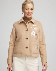 Chico's | Embroidered Wool Chore Jacket/ Light Taupe Heather
