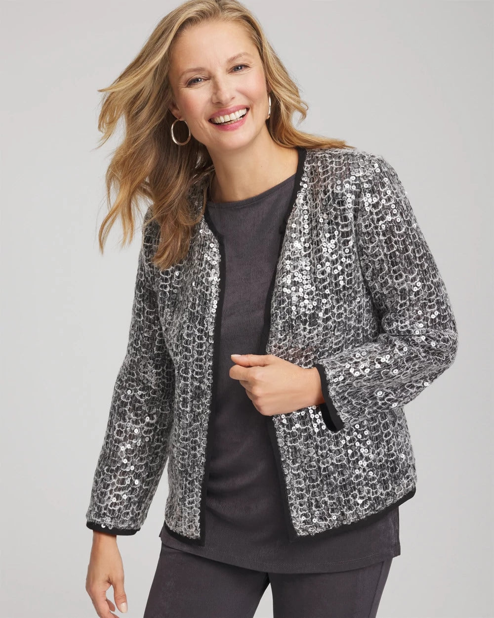 Chico's | Travelers™ Collection Refined Sequins Netted Jacket/ Serene Gray