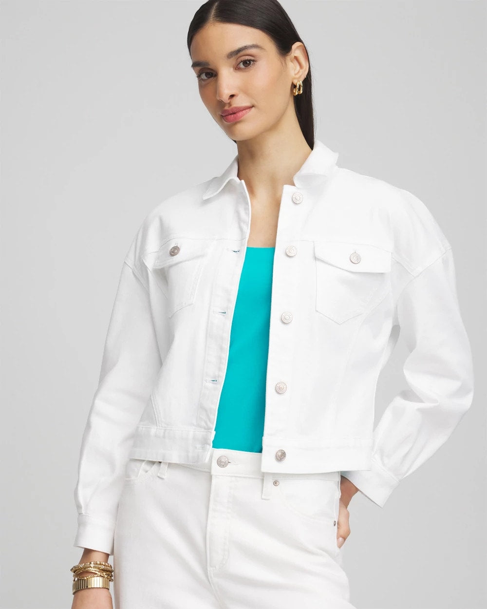 Chico's | Embroidered Relaxed Denim Jacket/ Alabaster