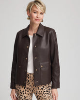 Chico's | Snap Front Faux Leather Jacket/ Black Raisin
