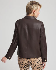 Chico's | Snap Front Faux Leather Jacket/ Black Raisin