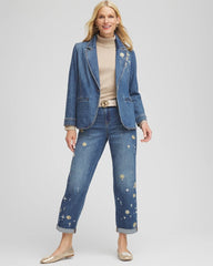 Chico's | Pearl Brooch Denim Blazer/ Kiruna Indigo