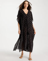 Chico's | Printed Kaftan Swim Cover-Up/ Black/Neutral