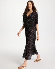 Chico's | Printed Kaftan Swim Cover-Up/ Black/Neutral