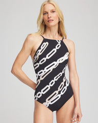 Chico's | Gottex High Neck Halter Top Swimsuit/ Black/Natural Cream