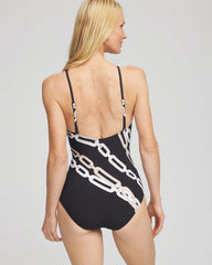 Chico's | Gottex High Neck Halter Top Swimsuit/ Black/Natural Cream