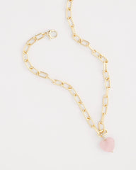 Chico's | Genuine Quartz Heart Pendant Necklace/ Pink
