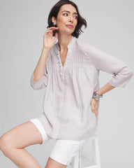 Chico's | Embellished Linen Kurta Tunic/ Dove Gray
