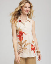 Chico's | Floral Slub Sleeveless Collared Tunic/ Glistening Sand