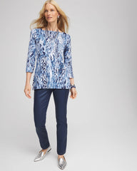 Chico's | Animal Print Square Neck Tunic/ Classic Navy