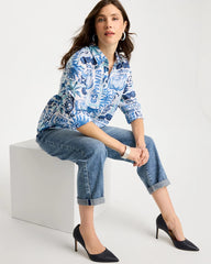 Chico's | Cotton Voile Collared Beach Shirt/ Bondi Blue