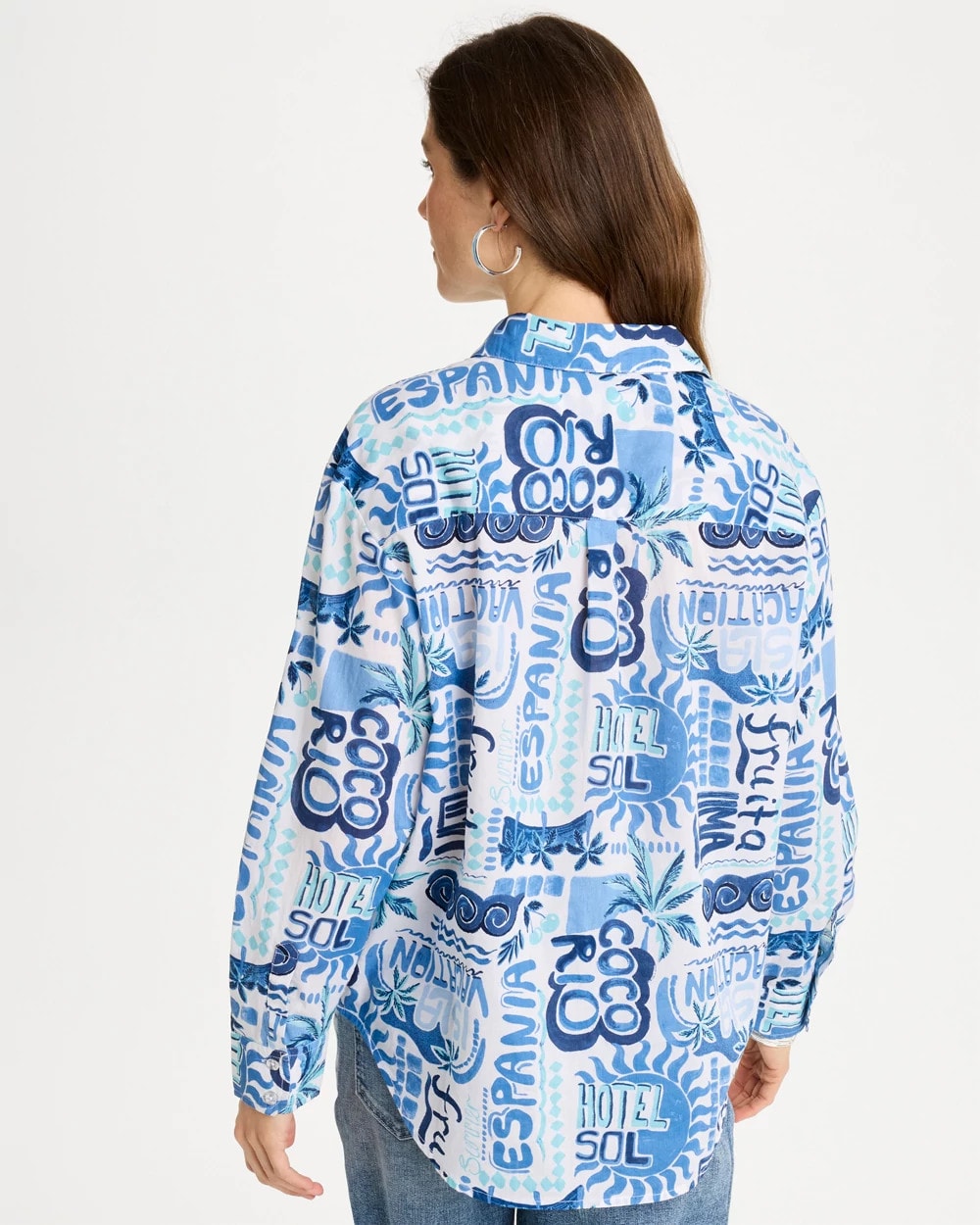 Chico's | Cotton Voile Collared Beach Shirt/ Bondi Blue