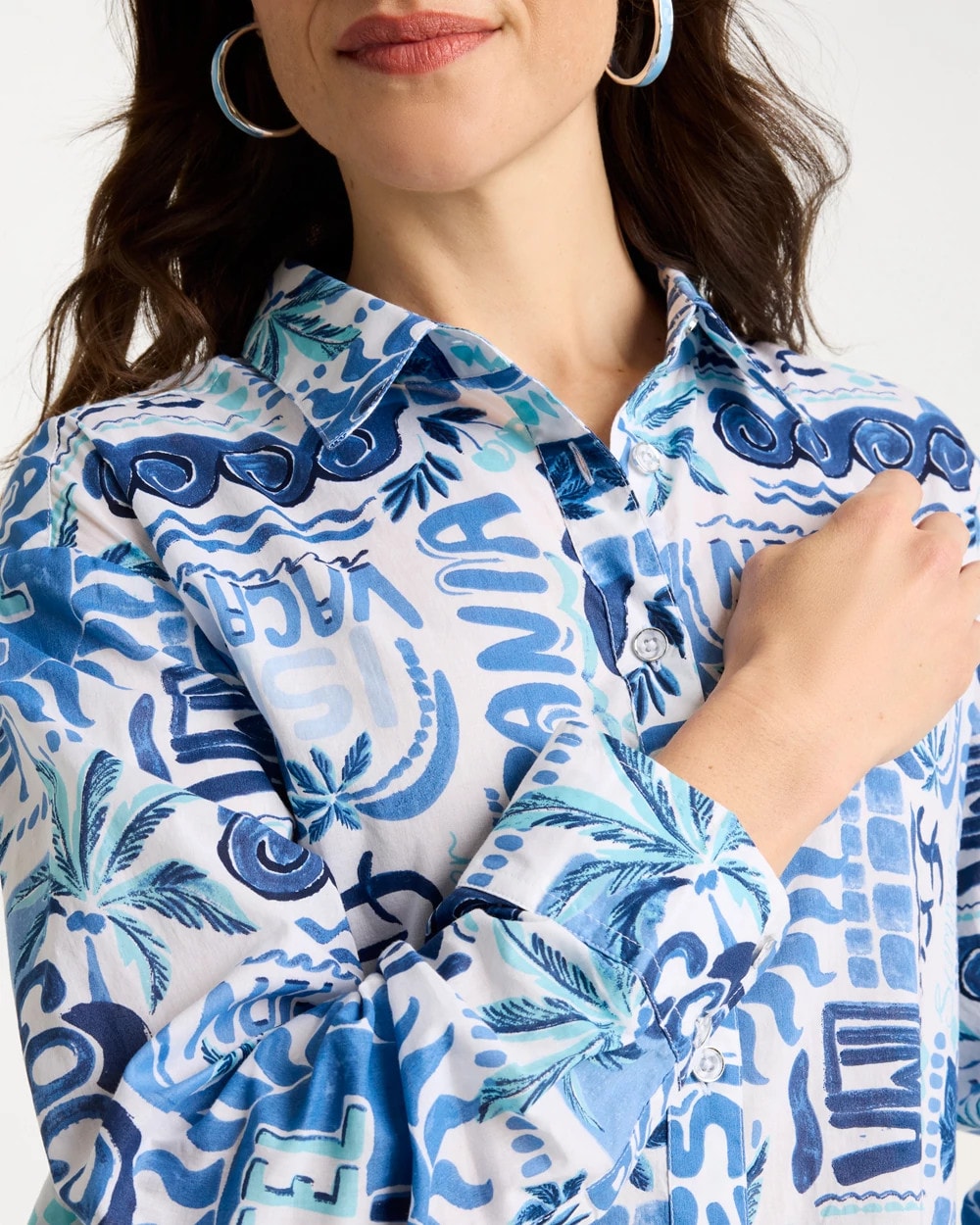 Chico's | Cotton Voile Collared Beach Shirt/ Bondi Blue