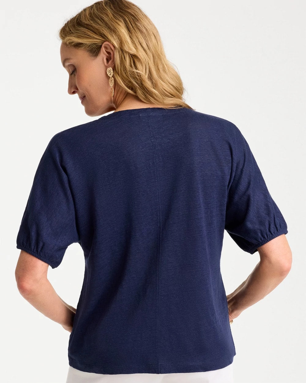 Chico's | Linen Ruched V-Neck Tee/ Passport Blue