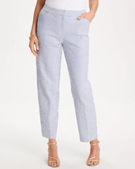 Chico's | Striped Seersucker Straight Ankle Pants/ Blue