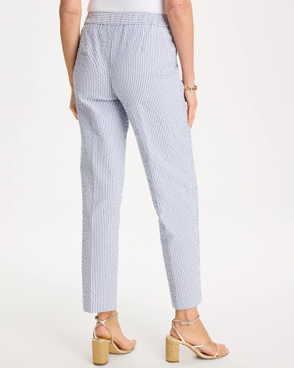 Chico's | Striped Seersucker Straight Ankle Pants/ Blue