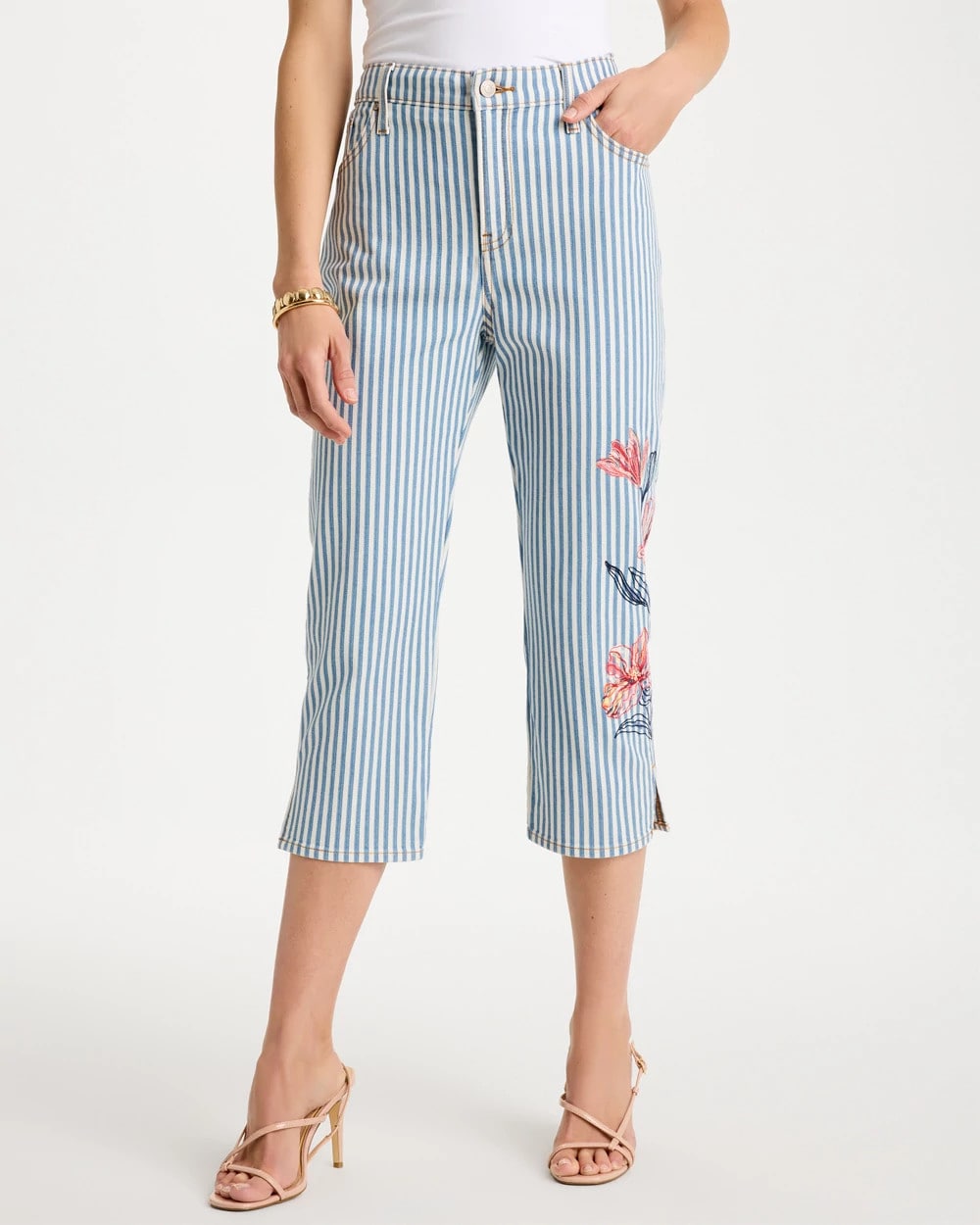 Chico's | Girlfriend Slim Striped Capri Jeans/ Blue Stripe