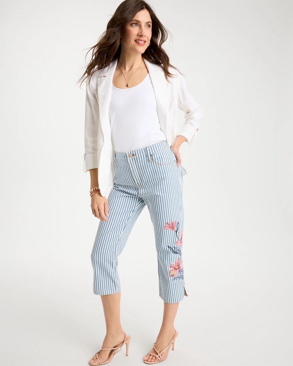 Chico's | Girlfriend Slim Striped Capri Jeans/ Blue Stripe