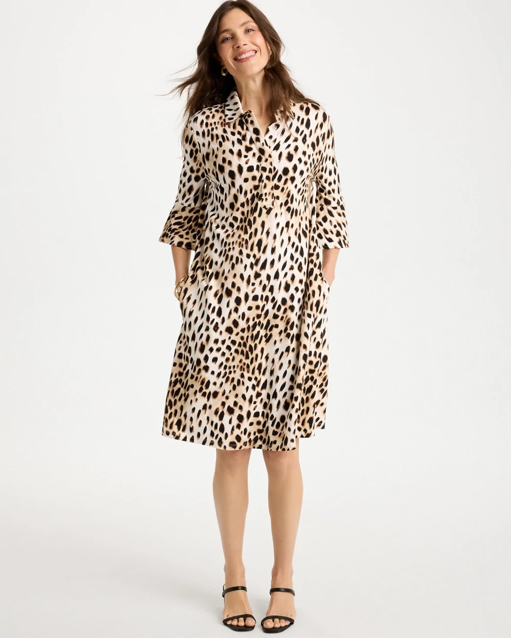 Chico's | Ponte Knit Flounce Sleeve Dress/ Chocolate Fondant
