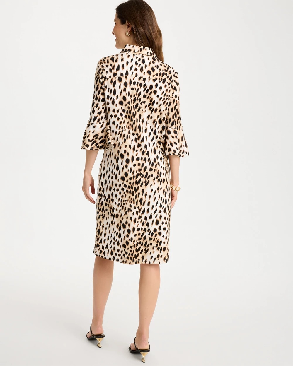 Chico's | Ponte Knit Flounce Sleeve Dress/ Chocolate Fondant