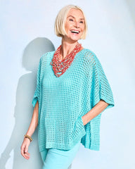 Chico's | Lurex Open-Stitch Sweater Poncho/ Bondi Blue