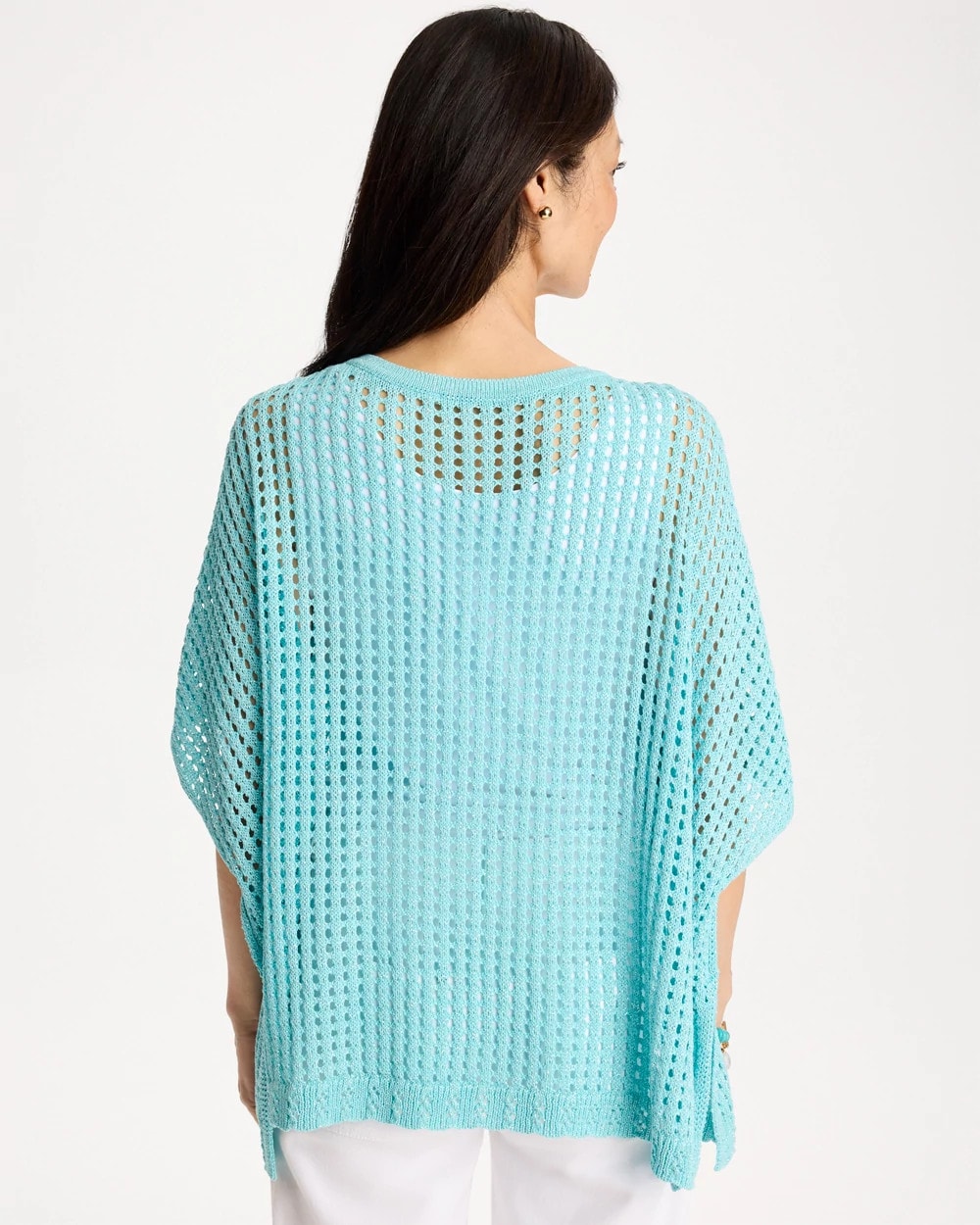 Chico's | Lurex Open-Stitch Sweater Poncho/ Bondi Blue