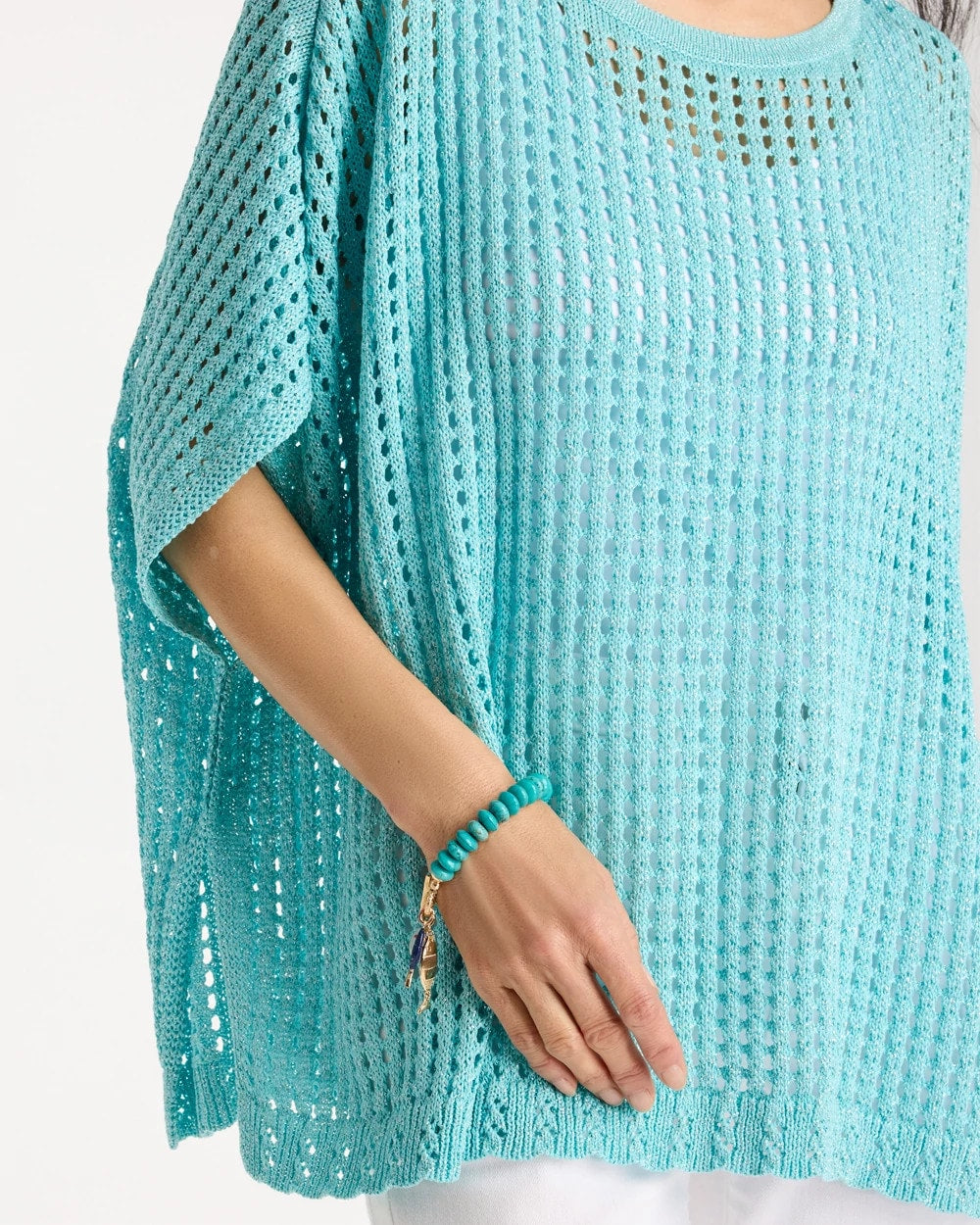 Chico's | Lurex Open-Stitch Sweater Poncho/ Bondi Blue