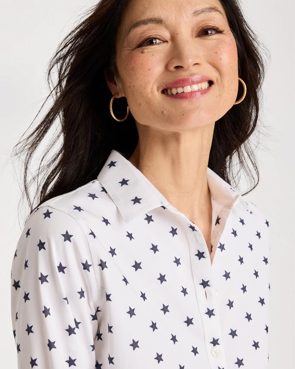 Chico's | No Iron™ Stretch Jacquard Stars Shirt/ Passport Blue