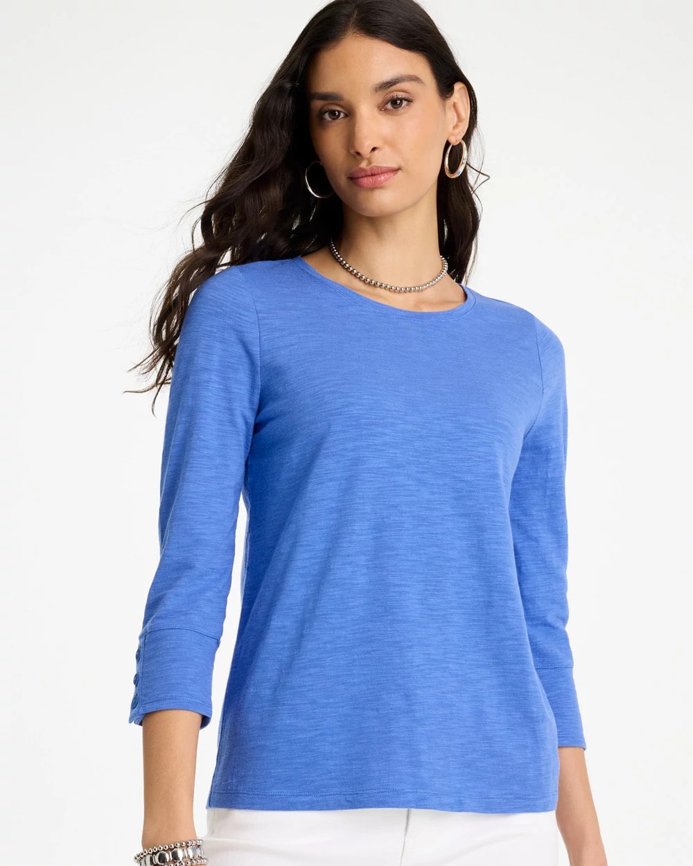 Chico's | Cotton Slub 3/4 Sleeve Button Tee/ Amparo Blue