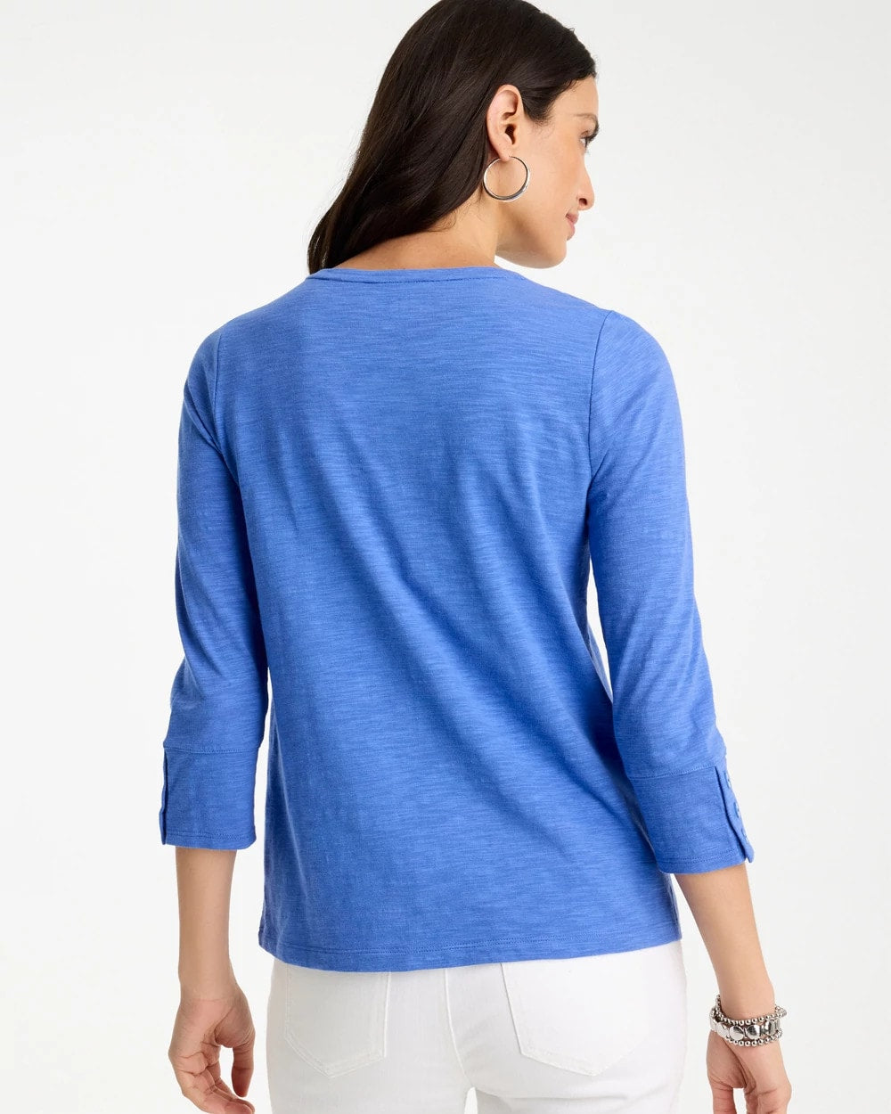 Chico's | Cotton Slub 3/4 Sleeve Button Tee/ Amparo Blue