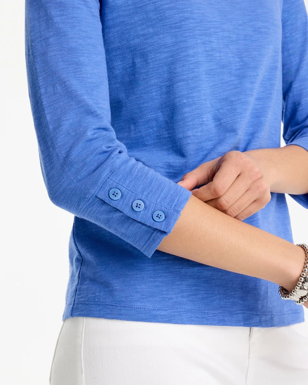 Chico's | Cotton Slub 3/4 Sleeve Button Tee/ Amparo Blue