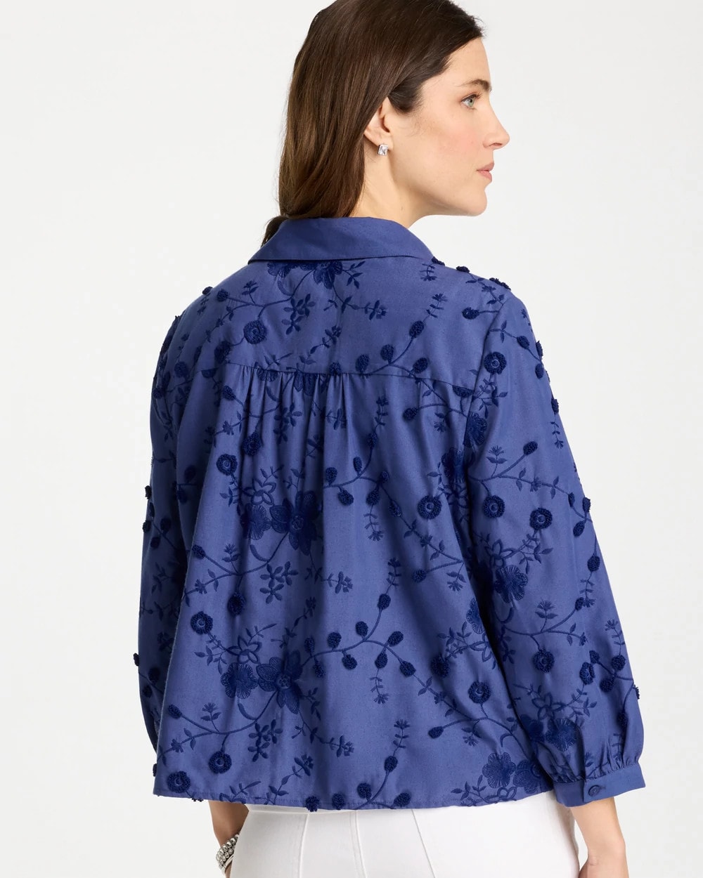 Chico's | 3D Floral Embroidered Top/ Indigo