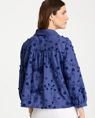 Chico's | 3D Floral Embroidered Top/ Indigo