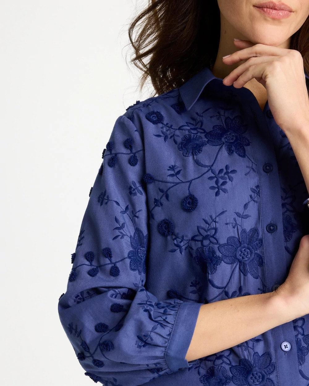 Chico's | 3D Floral Embroidered Top/ Indigo