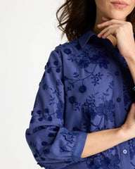 Chico's | 3D Floral Embroidered Top/ Indigo