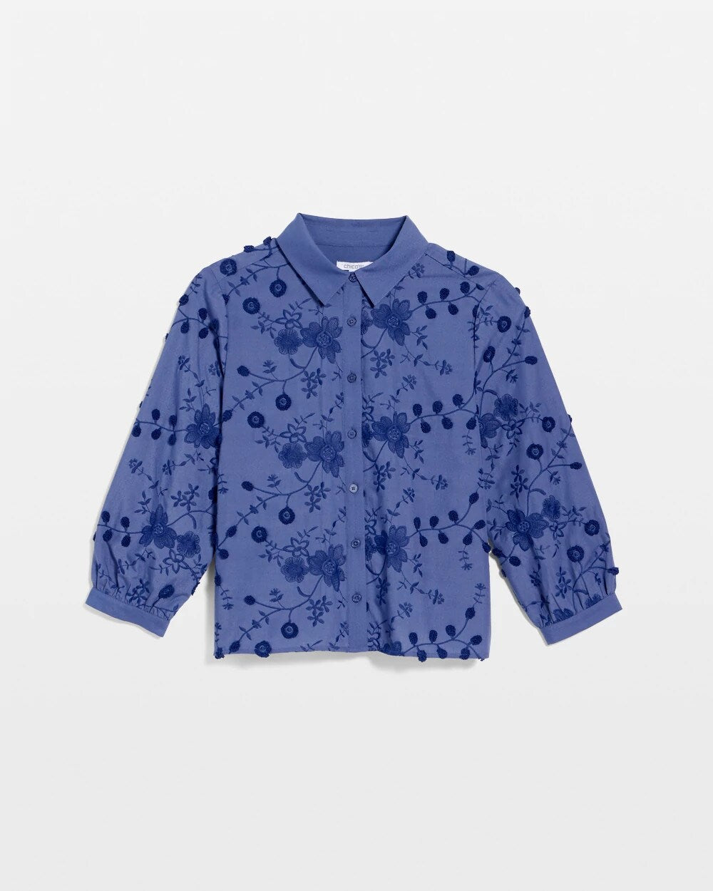 Chico's | 3D Floral Embroidered Top/ Indigo