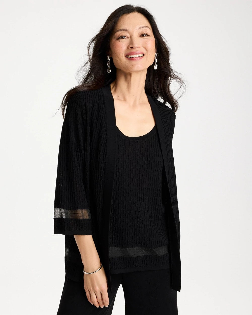 Chico's | Travelers™ Sheer Stripe Cardigan/ Travelers Black